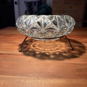 Vintage Hollywood Regency Crystal Candy Dish With Three Leg Brass Stand Gorgeous